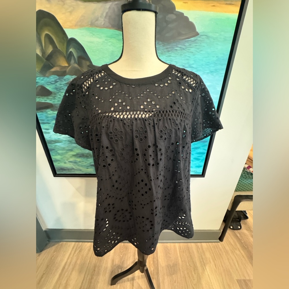 Pale Sky Black Eyelet Women's Top